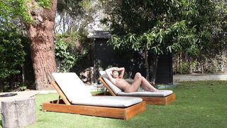Super Slut Lily Phillips sunbathes NAKED in front of Step Brother