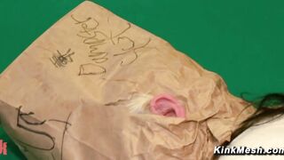 Busty sub bound and exposed in public