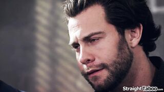 Teen student kneels while her teachers take out their cocks